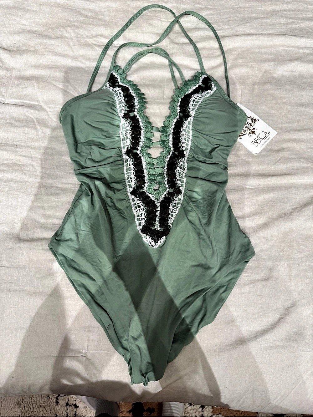 XOXO Lace-Up One-Piece Swimsuit in Green NWT
